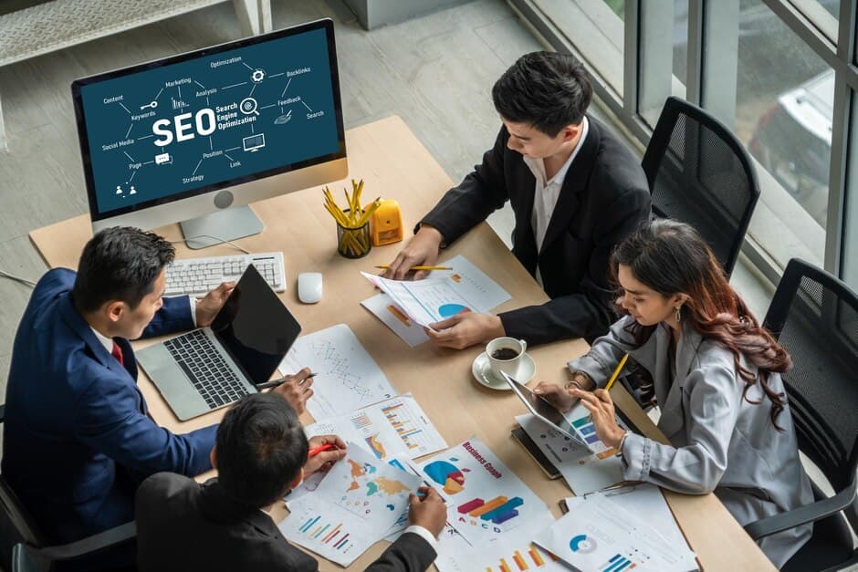 Analytics dashboard showing organic traffic growth and SEO performance